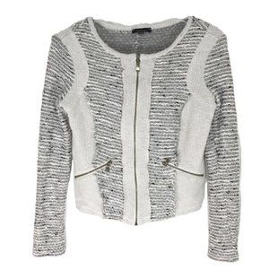 DREW Contrast Tweed Boucle Woven Knit Zip Up Moto Jacket Size XS